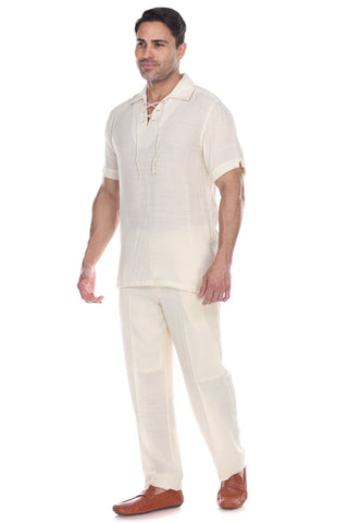 Mojito Men's Beach Traditional Lace Up Shirt Short Sleeve