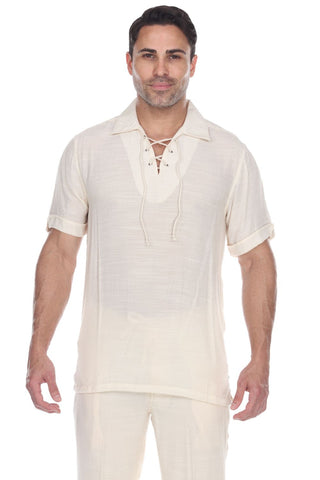 Mojito Men's Beach Traditional Lace Up Shirt Short Sleeve