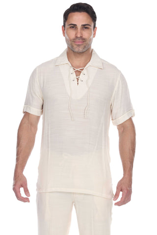 Mojito Men's Beach Traditional Lace Up Shirt Short Sleeve