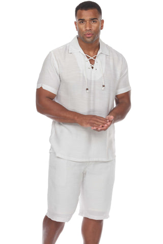 Mojito Men's Beach Traditional Lace Up Shirt Short Sleeve