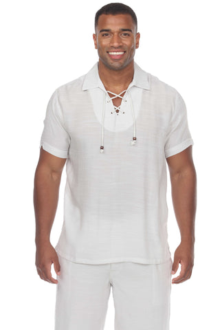 Mojito Men's Beach Traditional Lace Up Shirt Short Sleeve