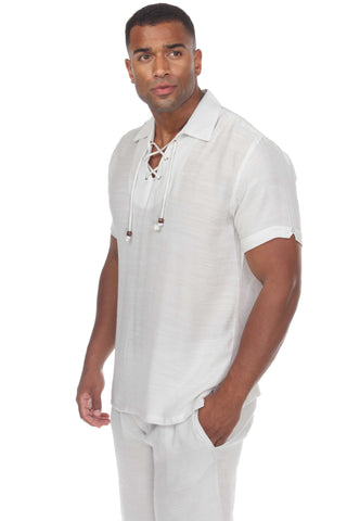 Mojito Men's Beach Traditional Lace Up Shirt Short Sleeve