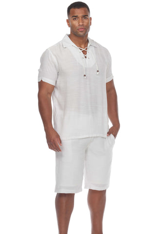 Mojito Men's Beach Traditional Lace Up Shirt Short Sleeve
