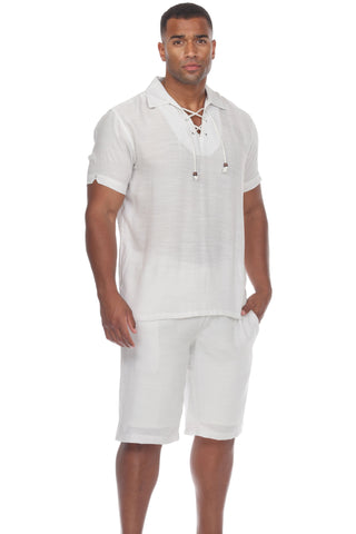Mojito Men's Beach Traditional Lace Up Shirt Short Sleeve