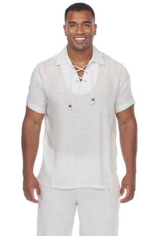 Mojito Men's Beach Traditional Lace Up Shirt Short Sleeve