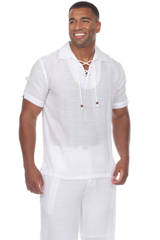 Mojito Men's Beach Traditional Lace Up Shirt Short Sleeve
