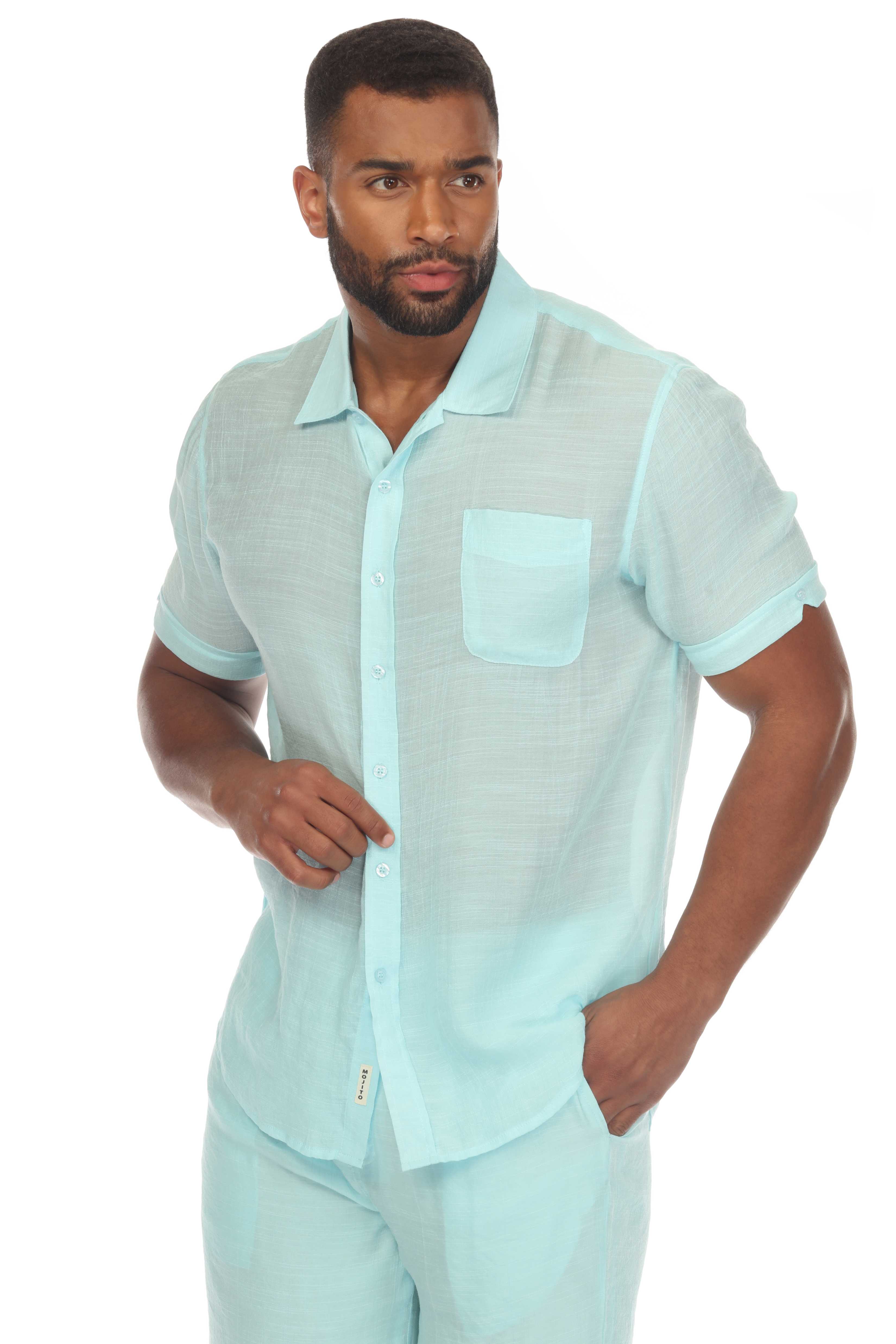 beach dress shirt men Men Ocean Blue Linen Shirt Nevada