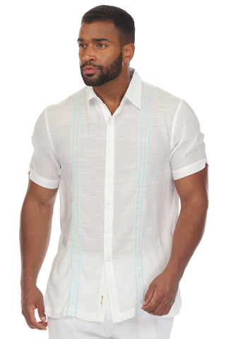 Mojito Men's Beach Button Down Shirt with Embroidered Contrast Trim Short Sleeve