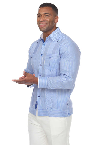 Mojito Collection Pinstripe 100% Linen Guayabera Shirt Long Sleeve