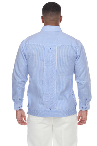 Mojito Collection Pinstripe 100% Linen Guayabera Shirt Long Sleeve