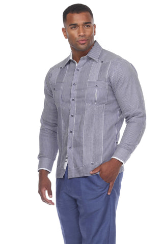 Mojito Collection Pinstripe 100% Linen Guayabera Shirt Long Sleeve - Mojito Collection - Guayabera, Long Sleeve Shirt, Mens Shirt, Mojito Guayabera Shirt