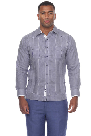 Mojito Collection Pinstripe 100% Linen Guayabera Shirt Long Sleeve