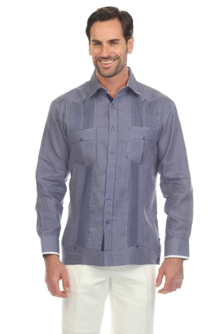 Mojito Collection Pinstripe 100% Linen Guayabera Shirt Long Sleeve - Mojito Collection - Guayabera, Long Sleeve Shirt, Mens Shirt, Mojito Guayabera Shirt