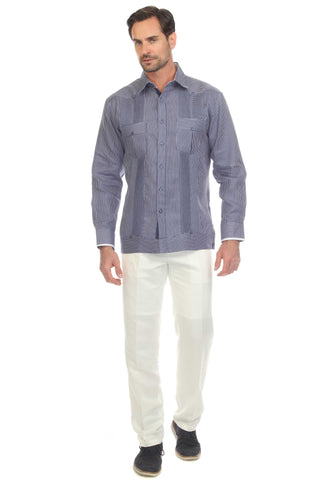 Mojito Collection Pinstripe 100% Linen Guayabera Shirt Long Sleeve