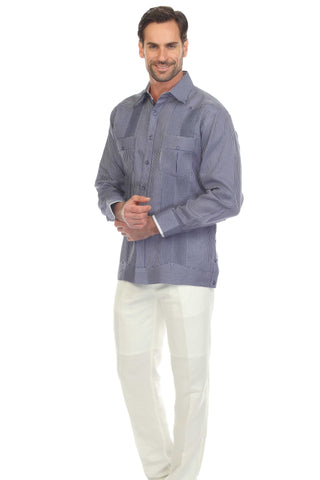 Mojito Collection Pinstripe 100% Linen Guayabera Shirt Long Sleeve - Mojito Collection - Guayabera, Long Sleeve Shirt, Mens Shirt, Mojito Guayabera Shirt