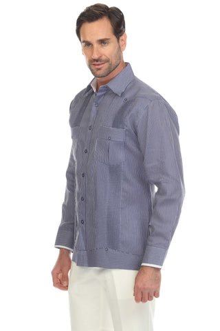 Mojito Collection Pinstripe 100% Linen Guayabera Shirt Long Sleeve - Mojito Collection - Guayabera, Long Sleeve Shirt, Mens Shirt, Mojito Guayabera Shirt