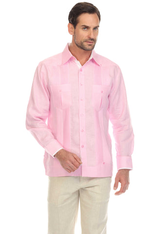 Mojito Collection Pinstripe 100% Linen Guayabera Shirt Long Sleeve