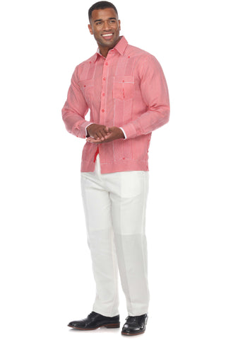 Mojito Collection Pinstripe 100% Linen Guayabera Shirt Long Sleeve