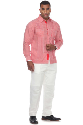 Mojito Collection Pinstripe 100% Linen Guayabera Shirt Long Sleeve