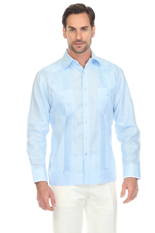 Mojito Collection Pinstripe 100% Linen Guayabera Shirt Long Sleeve