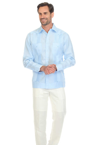 Mojito Collection Pinstripe 100% Linen Guayabera Shirt Long Sleeve - Mojito Collection - Guayabera, Long Sleeve Shirt, Mens Shirt, Mojito Guayabera Shirt