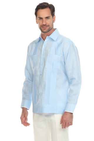 Mojito Collection Pinstripe 100% Linen Guayabera Shirt Long Sleeve - Mojito Collection - Guayabera, Long Sleeve Shirt, Mens Shirt, Mojito Guayabera Shirt