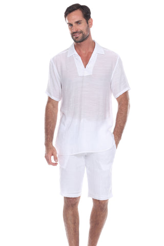 Men's V-Neck Beachwear Shirt with Subtle Floral Embroidery
