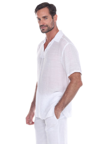 Men's V-Neck Beachwear Shirt with Subtle Floral Embroidery
