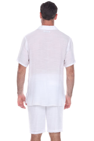 Men's V-Neck Beachwear Shirt with Subtle Floral Embroidery
