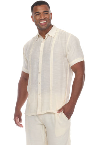 Mojito Men's Beachwear Button Down Short Sleeve Shirt with Pintuck Pleats