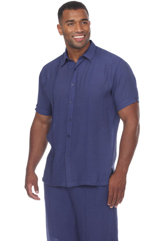 Mojito Men's Beachwear Button Down Short Sleeve Shirt with Pintuck Pleats
