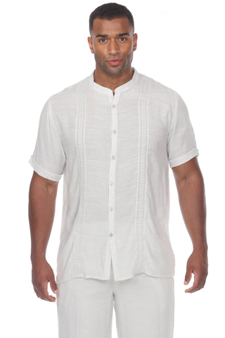 Mojito Men's Casual Embroidered Mandarin Collar Beachwear Shirt Short Sleeve Button Down