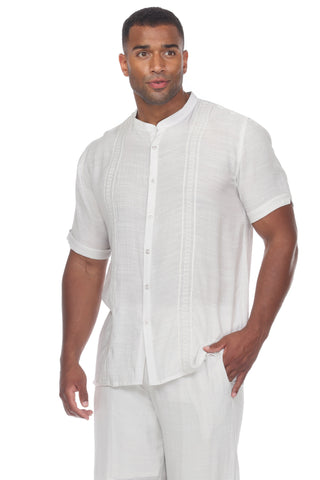 Mojito Men's Casual Embroidered Mandarin Collar Beachwear Shirt Short Sleeve Button Down