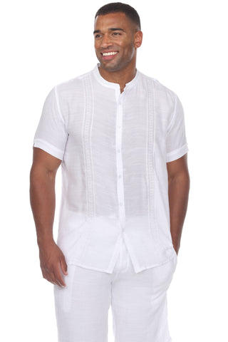 Mojito Men's Casual Embroidered Mandarin Collar Beachwear Shirt Short Sleeve Button Down