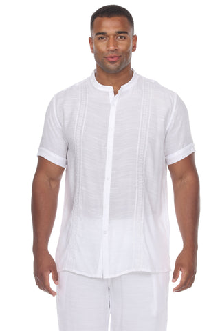 Mojito Men's Casual Embroidered Mandarin Collar Beachwear Shirt Short Sleeve Button Down