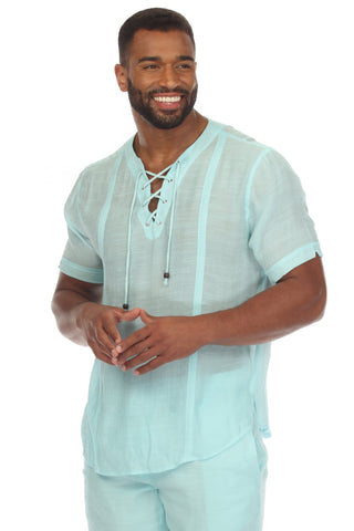 Mojito Men's Beachwear Henley Lace Up Shirt Short Sleeve