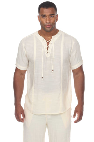 Mojito Men's Beachwear Henley Lace Up Shirt Short Sleeve