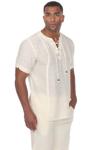 Mojito Men's Beachwear Henley Lace Up Shirt Short Sleeve
