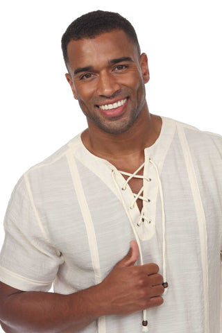 Mojito Men's Beachwear Henley Lace Up Shirt Short Sleeve