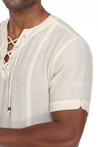 Mojito Men's Beachwear Henley Lace Up Shirt Short Sleeve