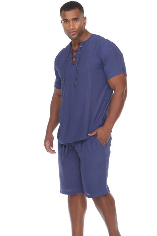 Mojito Men's Beachwear Henley Lace Up Shirt Short Sleeve