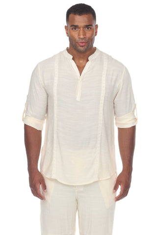 Mojito Men's Casual Beachwear Henley Shirt Long Sleeve Button Up
