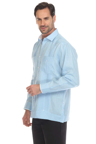 Mojito Men's 100% Linen Guayabera Chacabana Shirt Long Sleeve with Contrast Accent Trim