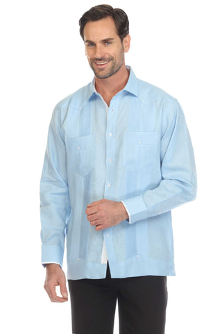 Mojito Men's 100% Linen Guayabera Chacabana Shirt Long Sleeve with Contrast Accent Trim