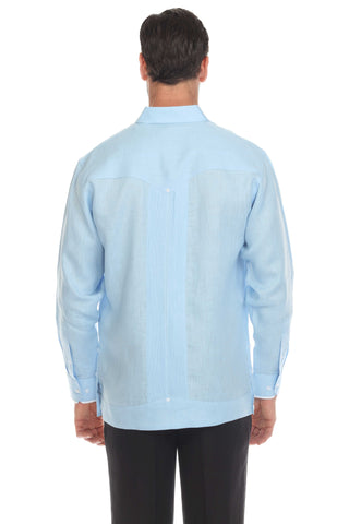 Mojito Men's 100% Linen Guayabera Chacabana Shirt Long Sleeve with Contrast Accent Trim