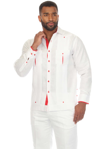 Mojito Men's 100% Linen Guayabera Chacabana Shirt Long Sleeve with Contrast Accent Trim