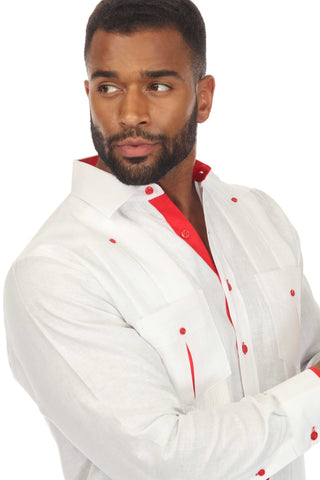 Mojito Men's 100% Linen Guayabera Chacabana Shirt Long Sleeve with Contrast Accent Trim