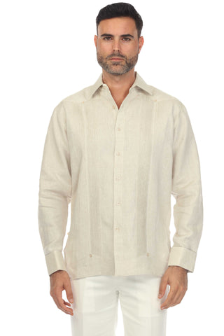 Mojito Men’s 100% Linen Wedding Shirt – Framed Pleat Guayabera Chacabana with French Cuffs