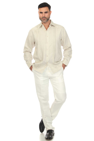 Mojito Men’s 100% Linen Wedding Shirt – Framed Pleat Guayabera Chacabana with French Cuffs