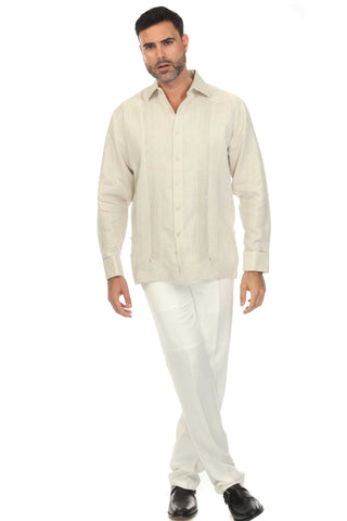 Mojito Men’s 100% Linen Wedding Shirt – Framed Pleat Guayabera Chacabana with French Cuffs